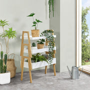 Scaffale Impilabile Set Hitra di 3 Ripiani a Bordi Rialzati Bambù Naturale / Bianco [en.casa]