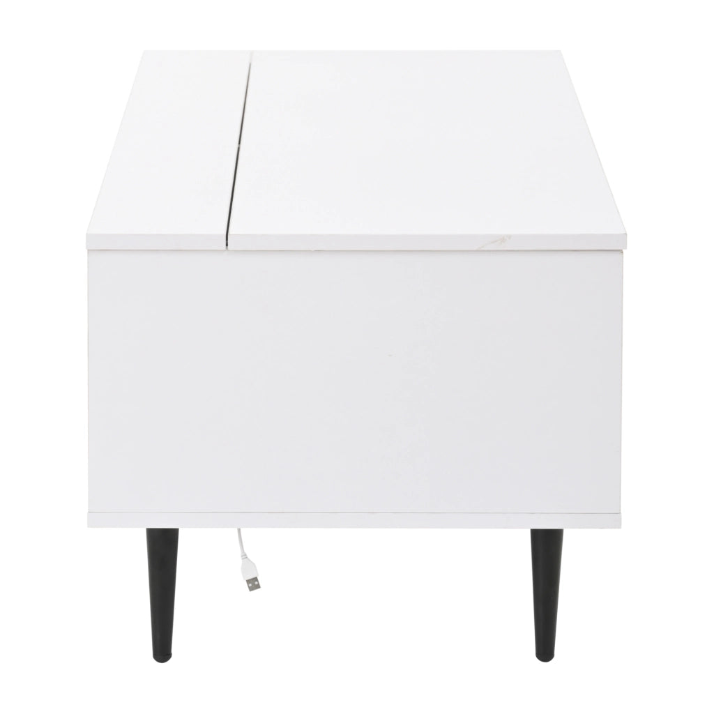 Tavolino da salotto sollevabile 105 x 50 x 43 cm; bianco lucido; in pannello truciolare e vetro temperato