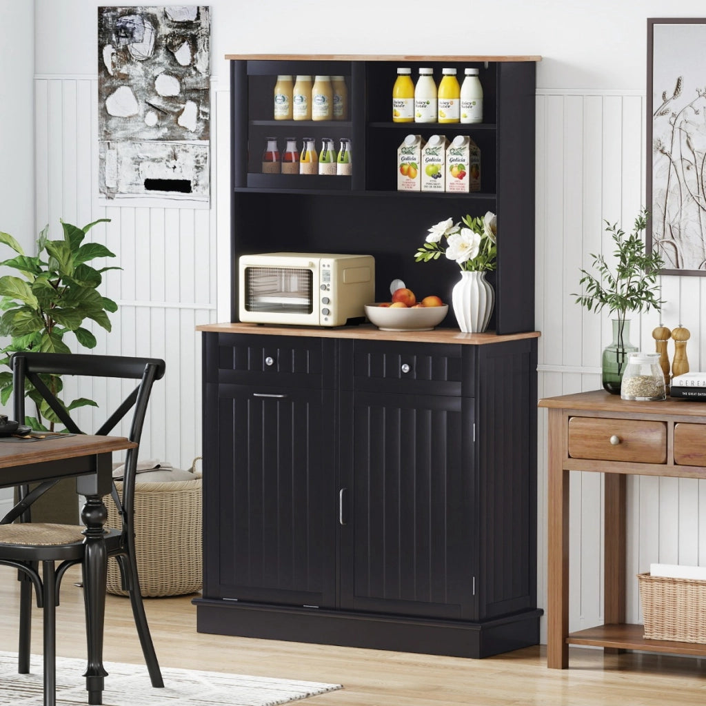 Armadio per rifiuti inclinato alto da cucina con pattumiera, Armadio per rifiuti doppio inclinazione piano gomma Nero-Organizzazione della cucina