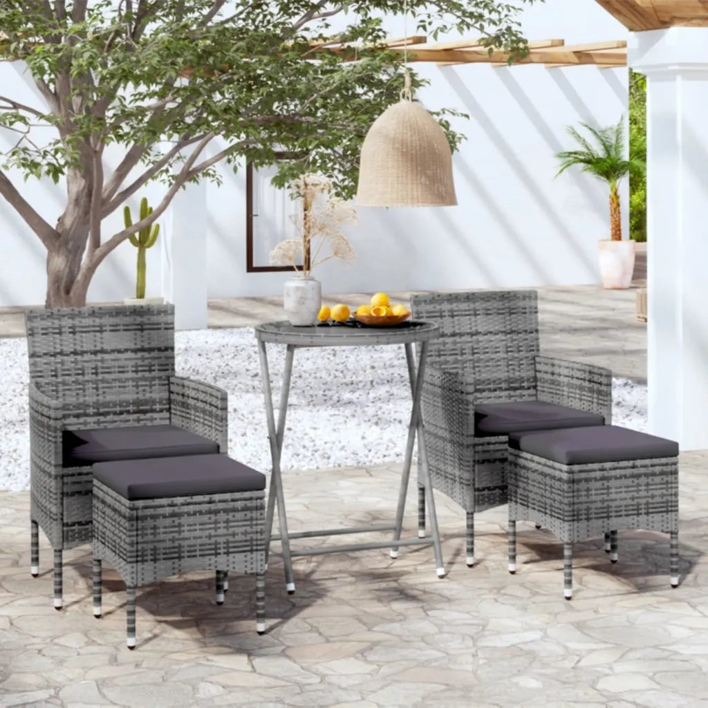 Set Bistrot da Giardino 5pz Polyrattan e Vetro Temperato Grigio 3058389