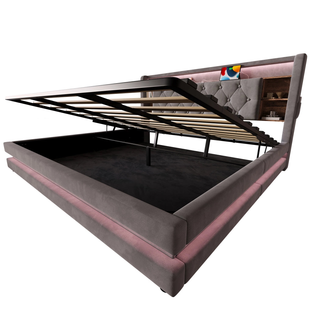 LETTO Contenitore 180x200 cm Velluto Grigio Scuro con testiera multifunzione