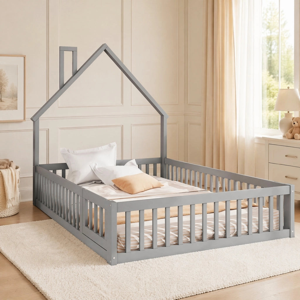Letto per bambini a camino 140x200 cm grigio con rete