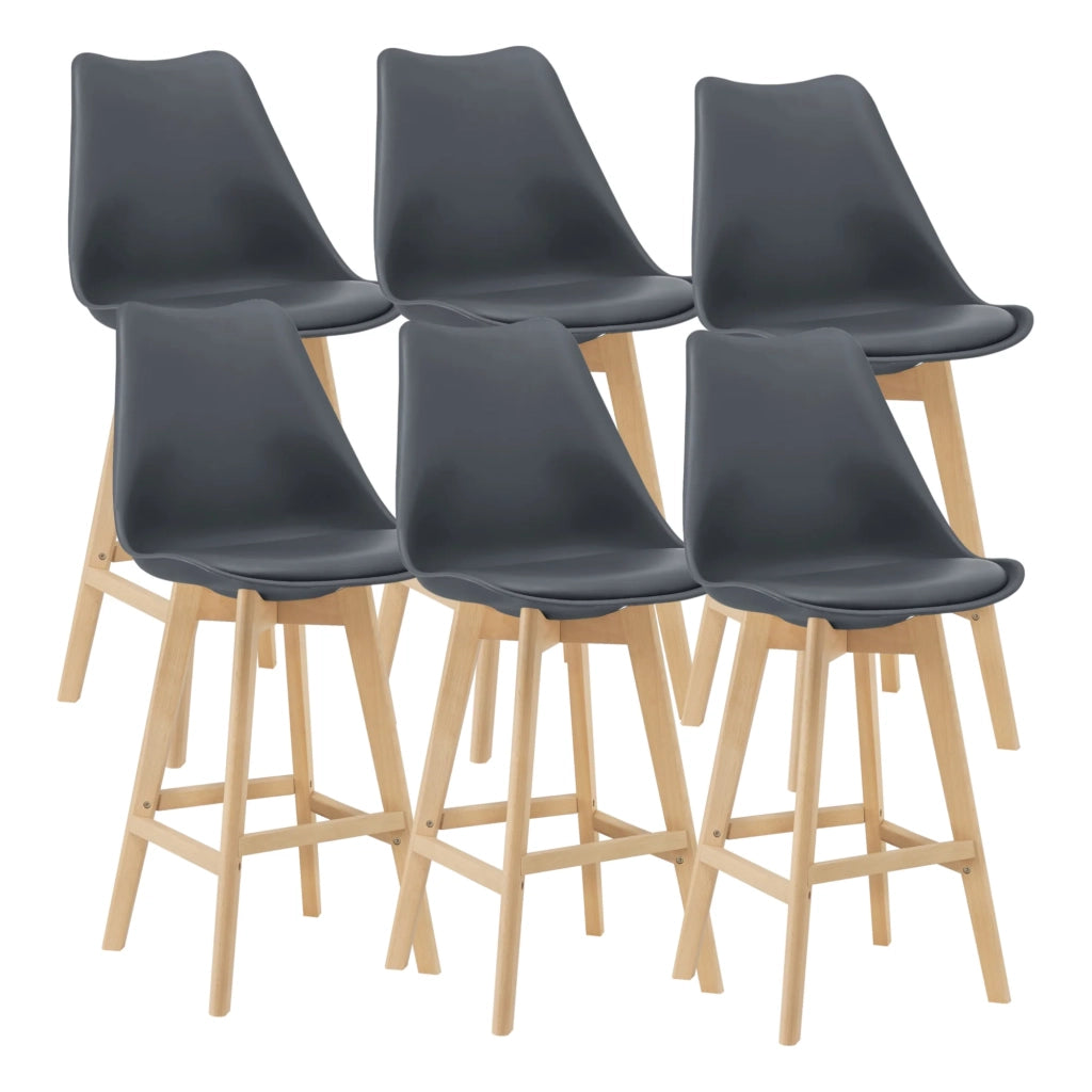 Set di 6 sgabelli da bar in plastica sintetica finitura faggio 105 x 48 x 58 cm grigio 03_0008726