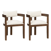 Set di 2 sedie da pranzo con braccioli in legno massiccio e lino color noce