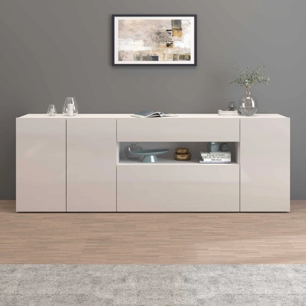WHOUS Credenza Potenza con 3 ante 1 ribalta e 1 cassetto bianco lucido 220x40x81 cm
