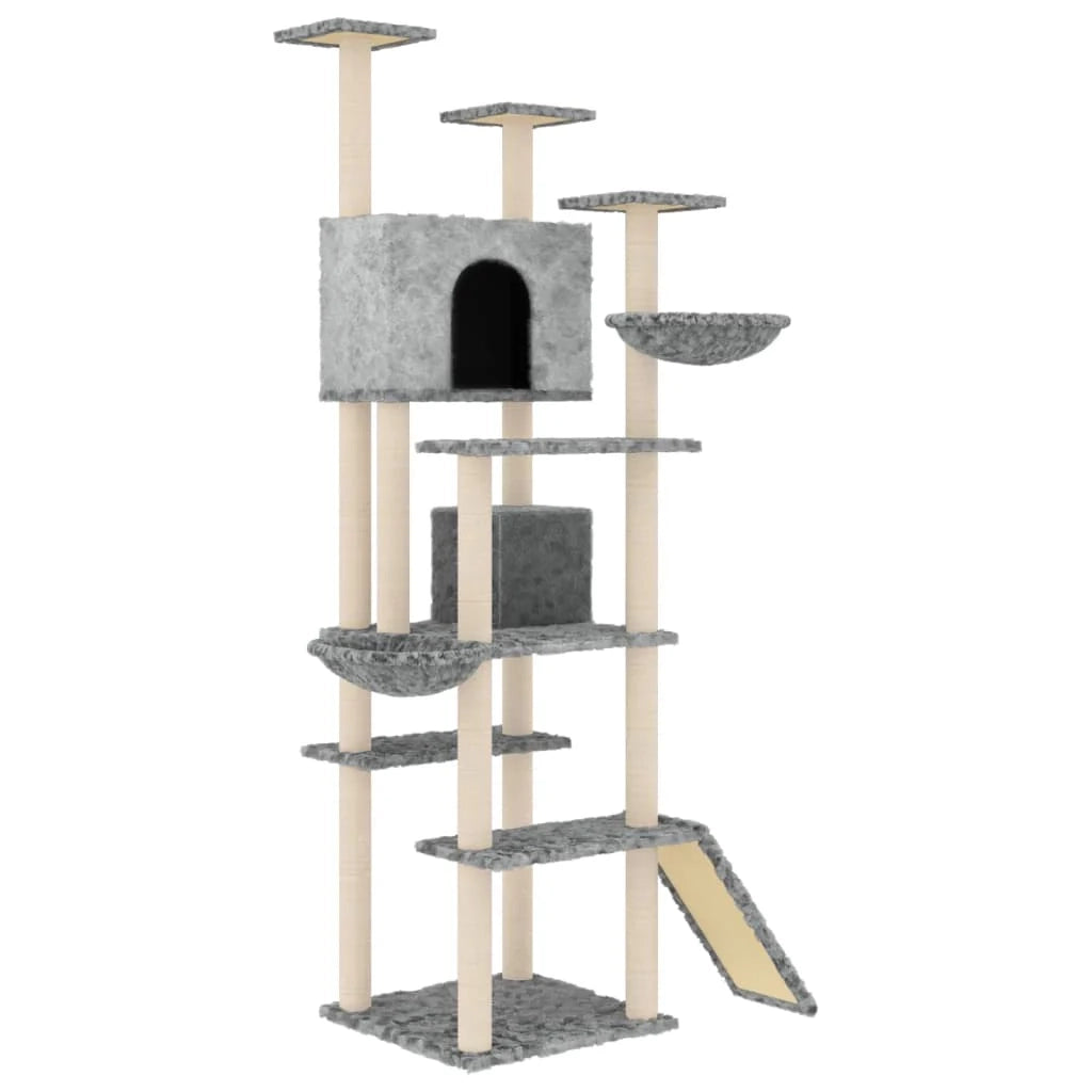 Tiragraffi per gatti torre per arrampicata giocattolo piattaforma per arrampicata con tiragraffi in sisal leggero 191 cm grigio 02_0022600