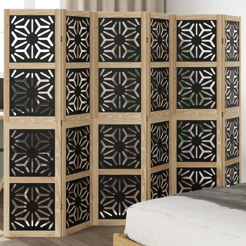 Divisorio Ambienti | Divider per stanze | Paravento 6 Pannelli Marrone e nero Legno di Paulownia