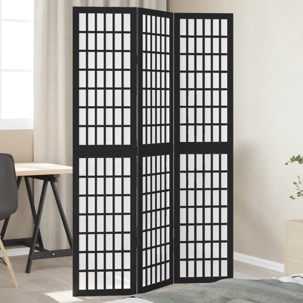 Divisorio Ambienti | Divider per stanze | Paravento 3 Pannelli Nero Legno Massello di Paulownia