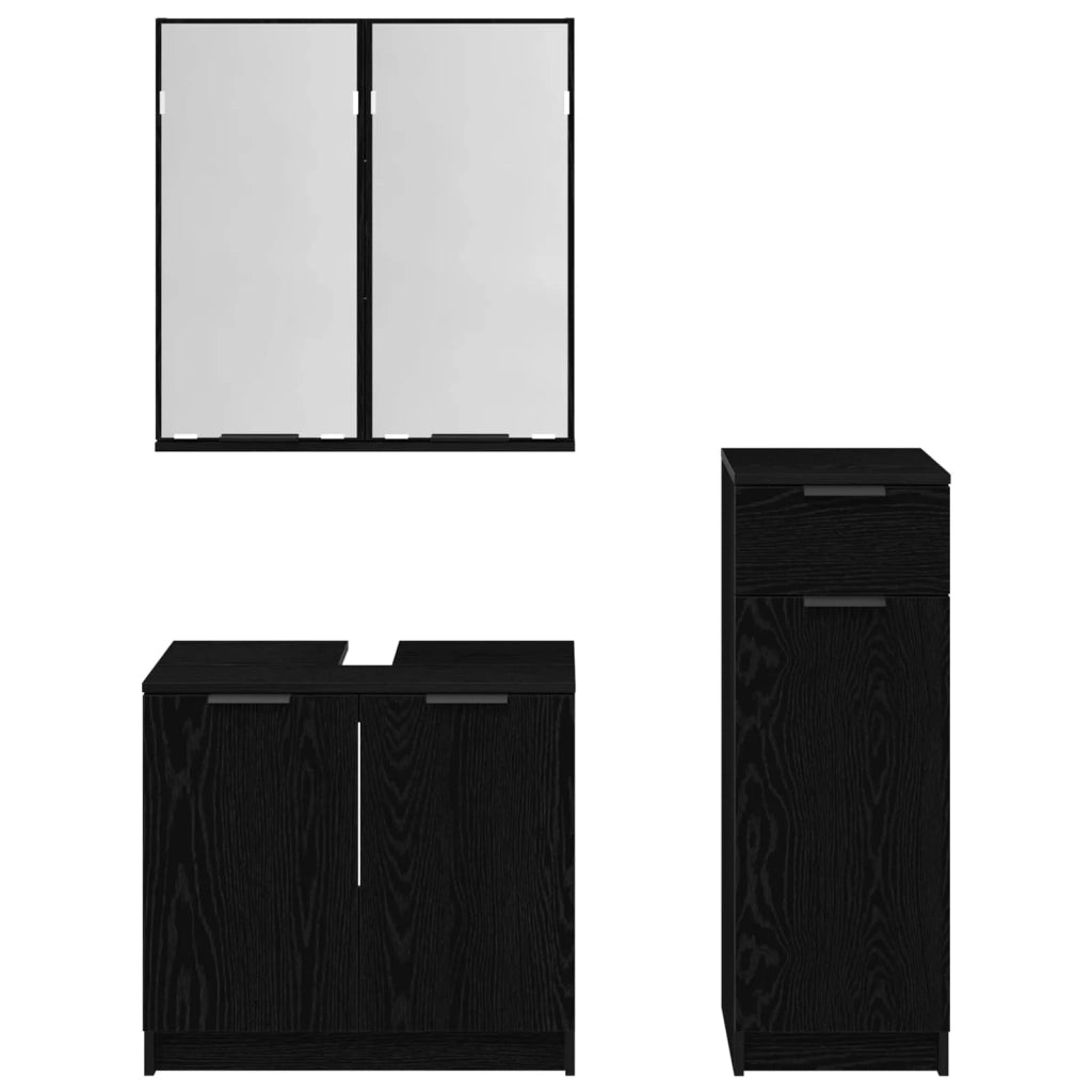Set di mobili per il Bagno | Armadio da bagno 3 pz Rovere Nero Legno multistrato