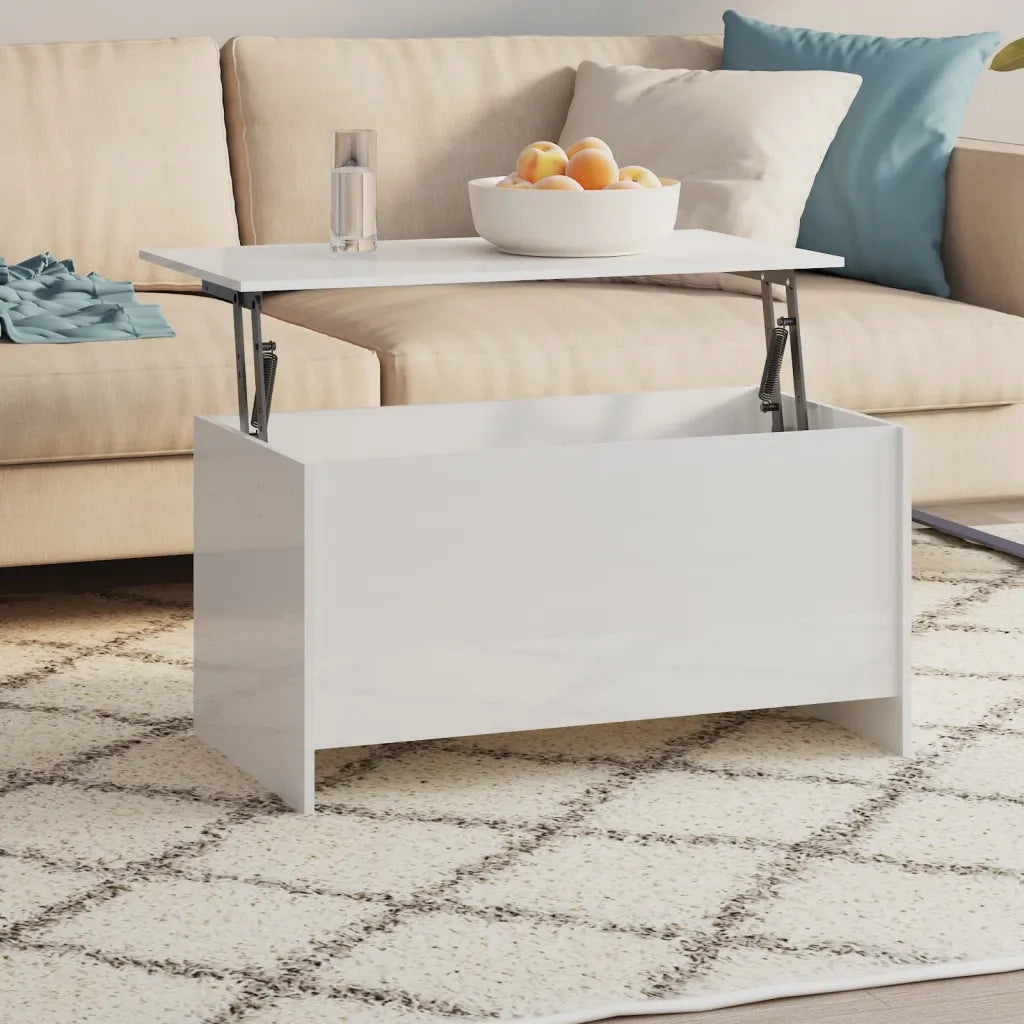 Tavolino Bianco Lucido 102x55,5x52,5 cm in Legno Multistrato 809671