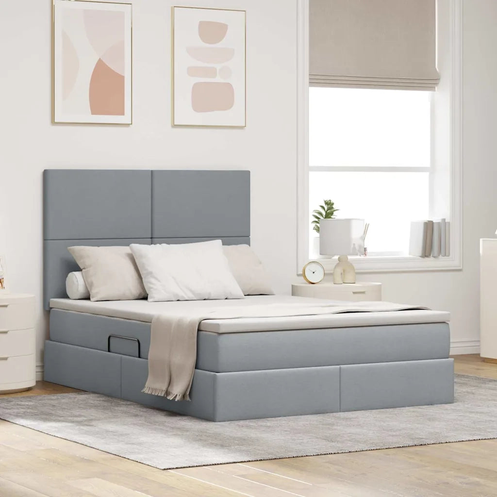 Letto con contenitore e LED con led Grigio chiaro 140 x 200 cm
