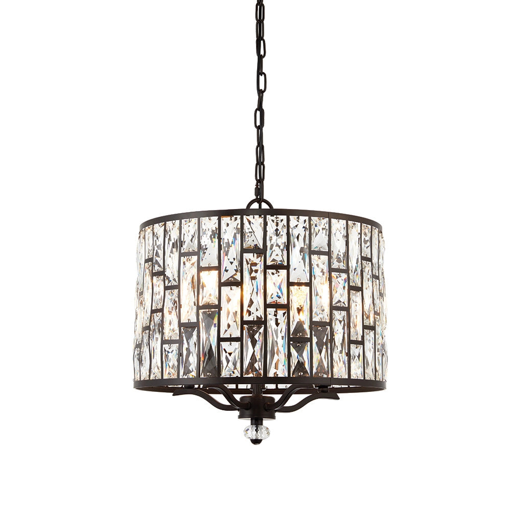 Lampadario Belle tondo cristallo bronzo scuro 5xE14 Endon