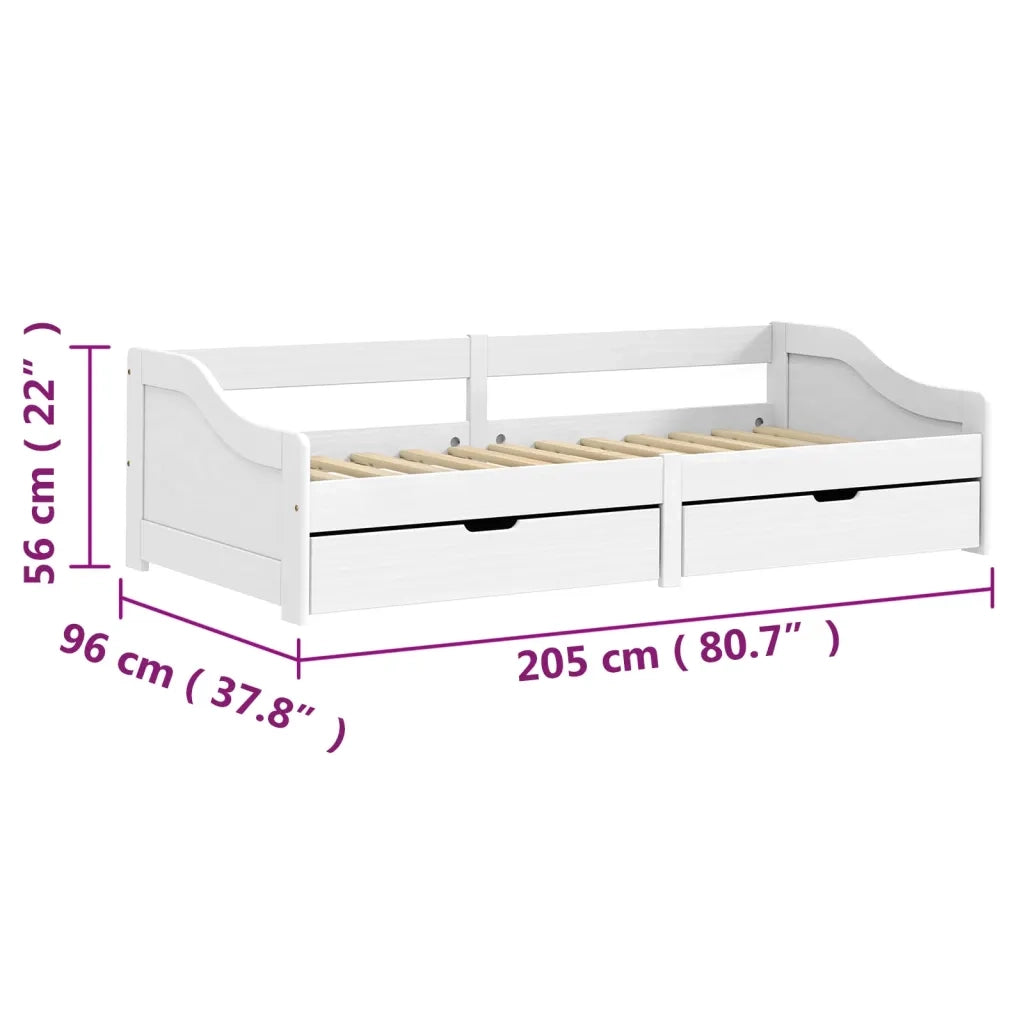 Dormeuse 2 Cassetti Bianca 90x200 cm Legno Massello Pino IRUN