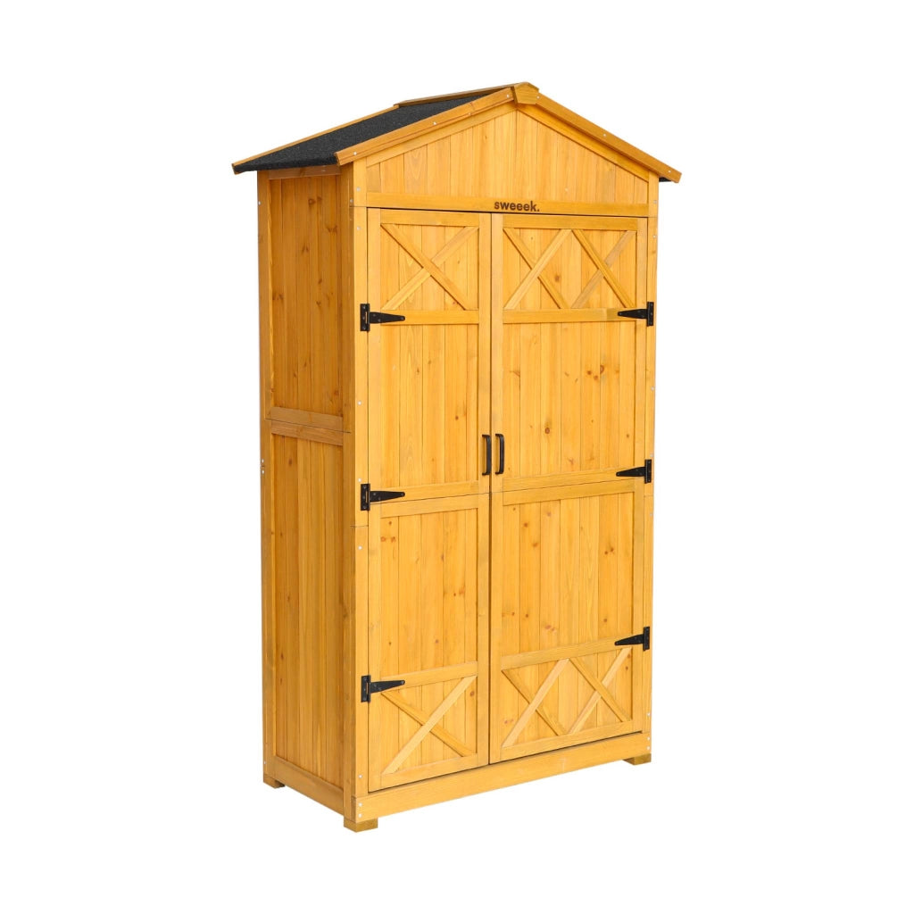 Casetta da giardino in legno d'abete e 6 vani portaoggetti, 105cm,