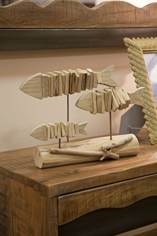 Decorazione Pesci Nature 37x10x24 cm in Tanoak