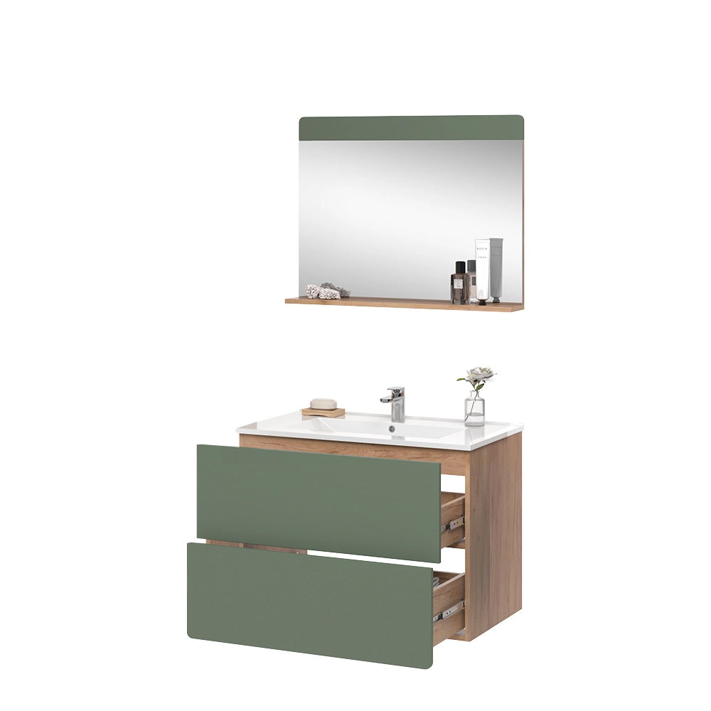 Vicco Set di mobili da bagno Goldkraft rovere/verde 3 parti con specchio