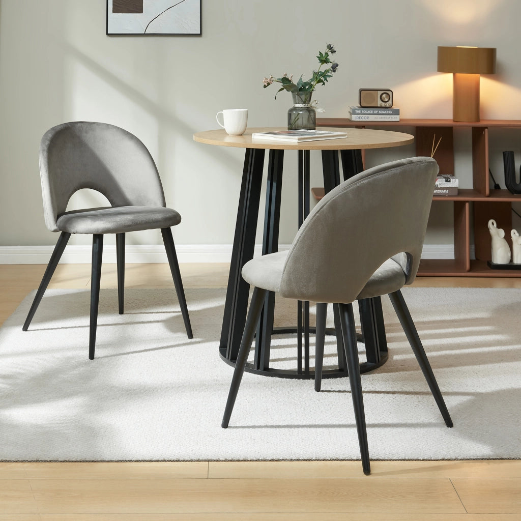 Set Karijoki di 2 Sedie Imbottite da Sala Pranzo Effetto Velluto - Grigio / Nero [en.casa]