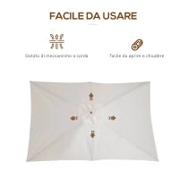 Ombrellone 2x3 m da Giardino Impermeabile, in Legno e Poliestere 180G, Beige