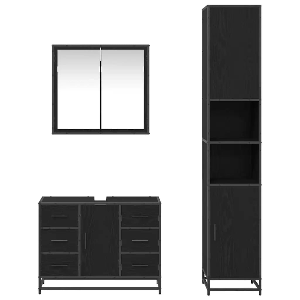 Set di mobili per il bagno 3 pcs Rovere Nero Legno multistrato 3402562