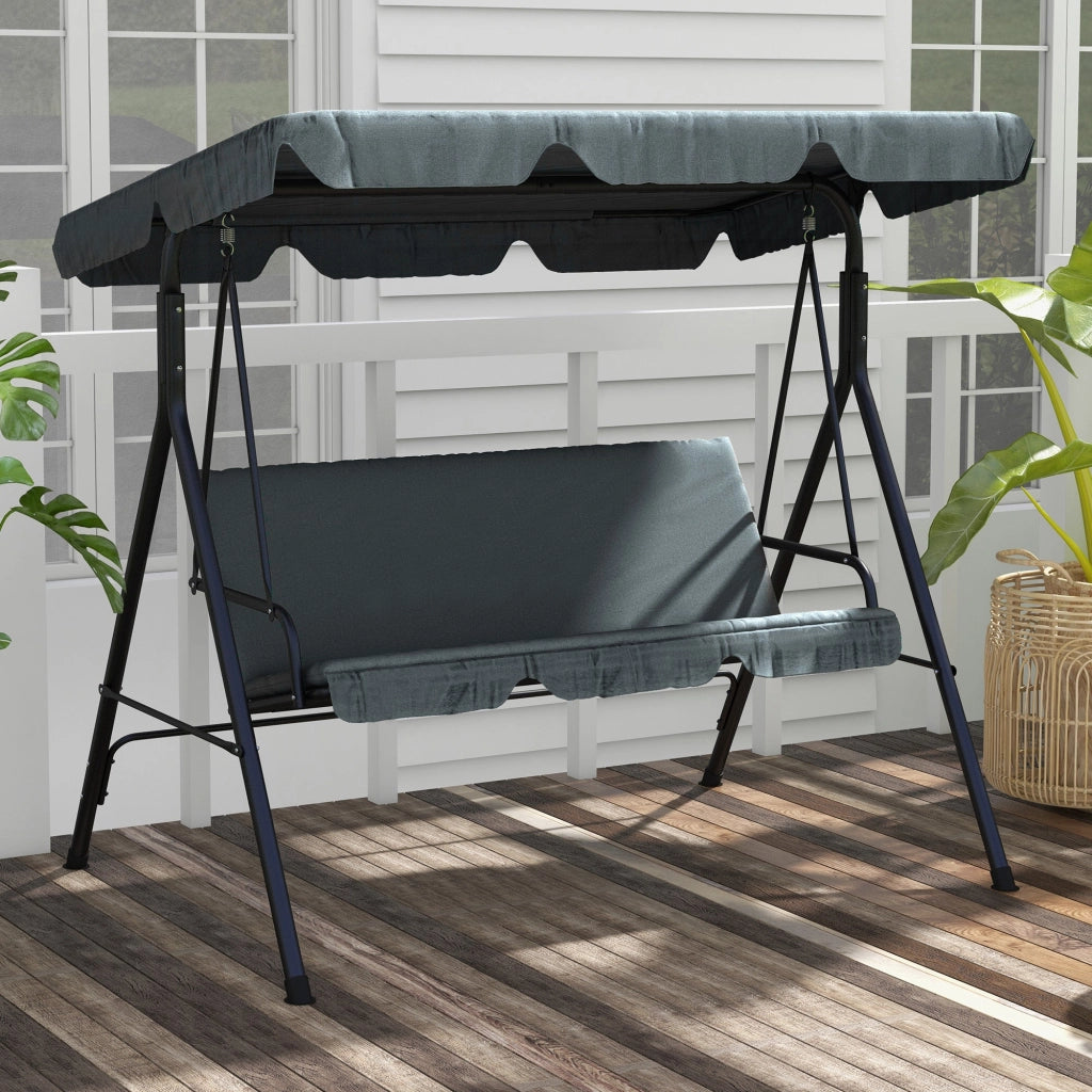 Dondolo 3 Posti con Tettuccio Regolabile 172x110x153 cm in Acciaio e Poliestere Grigio