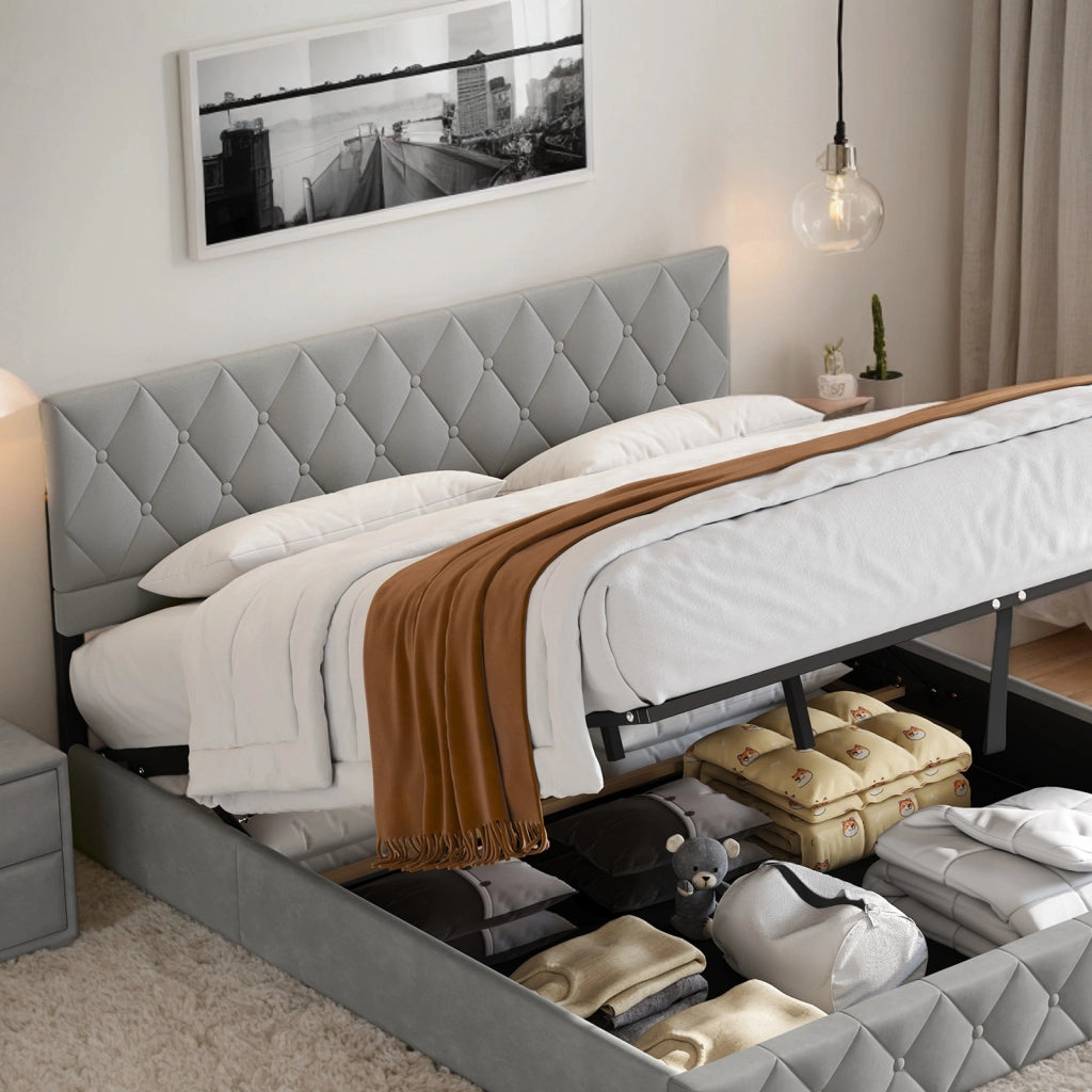 LETTO Imbottito 140x200 cm Velluto Grigio