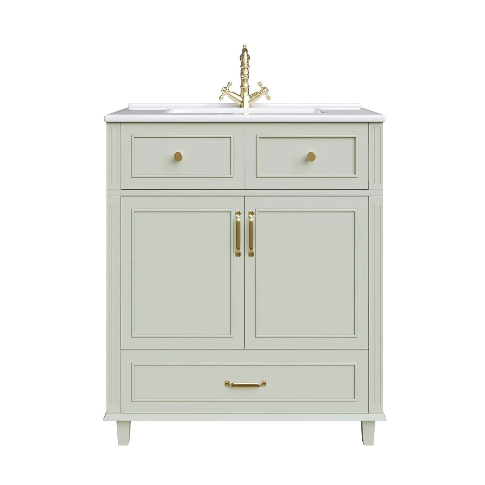 Mobile Sottolavabo con Lavabo in Ceramica ¨C Xylo ¨C Verde, 81x45.5x86.5 cm, Cassetto Soft-Close