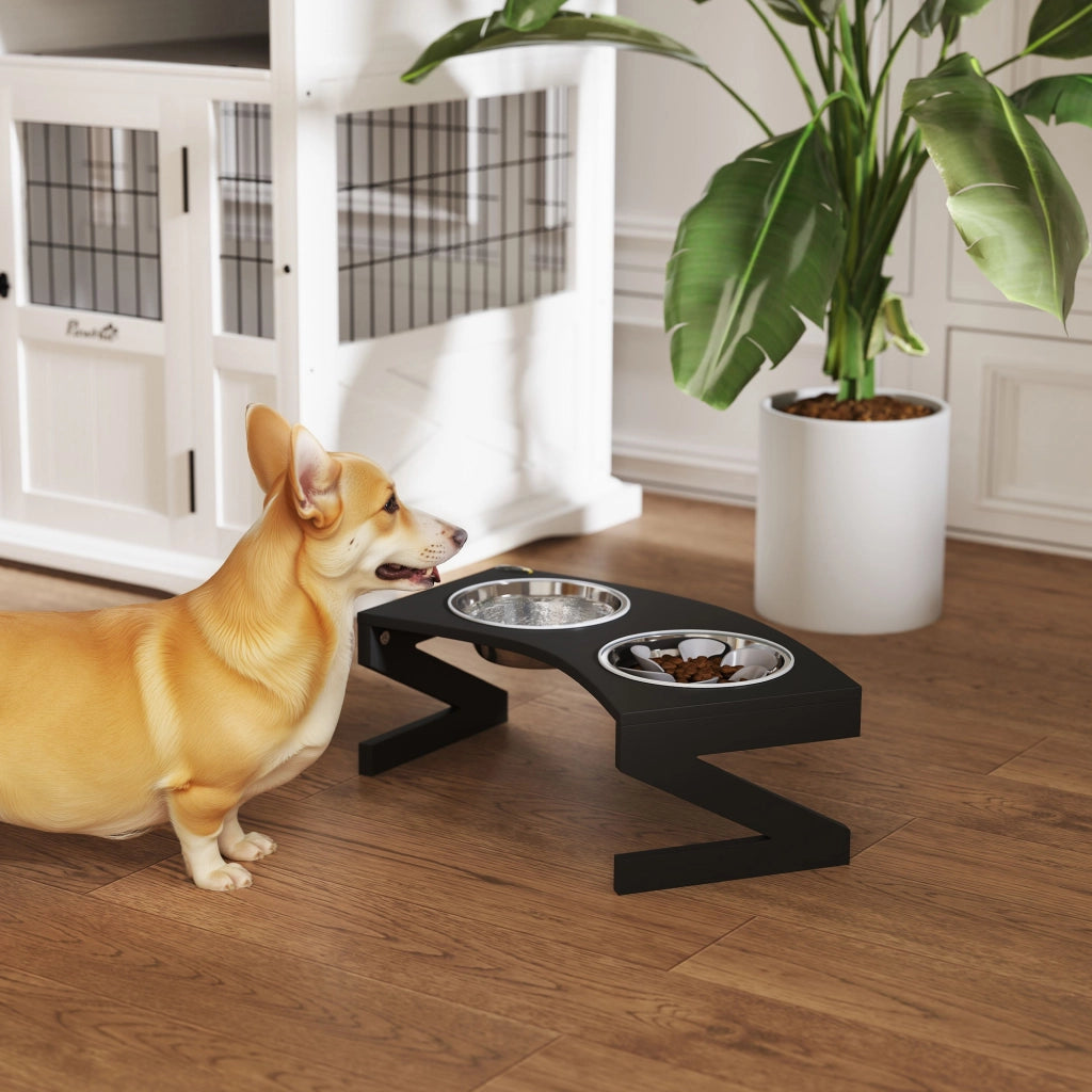 Ciotola Cane Sollevata con Supporto e 2 Ciotole Acciaio Inox ¨C zephmum ¨C Nero 52.5x30x16.5cm