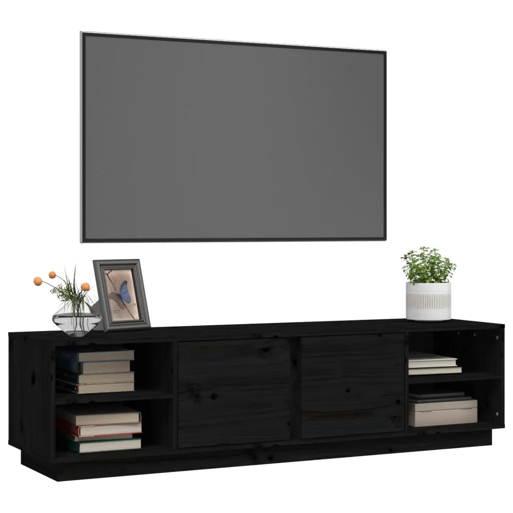 Mobile Porta TV Nero 156x40x40 cm in Legno Massello di Pino 814458
