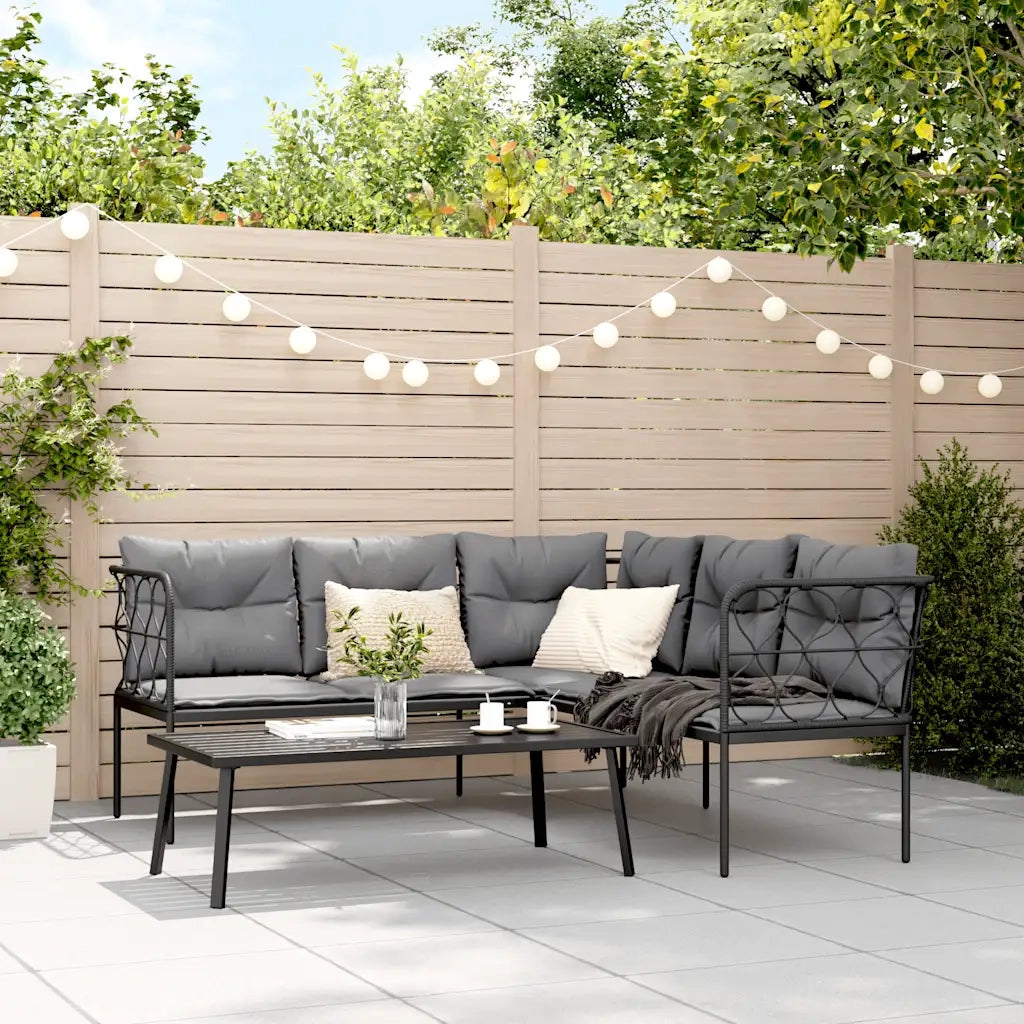 Set Divano da Giardino con Cuscini Nero Acciaio e Textilene 3283749