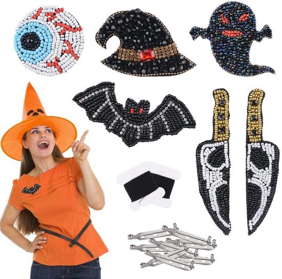 Punti di Aggiunta 6 pezzi Halloween - Occhi da Malocchio/Faccine da Sghignazzare - Pipistrelli/Stivali da Strega - Decorazione DIY - Broches/Applique - Lavorazione di Perle Premium - Punti di Perla Decorativi