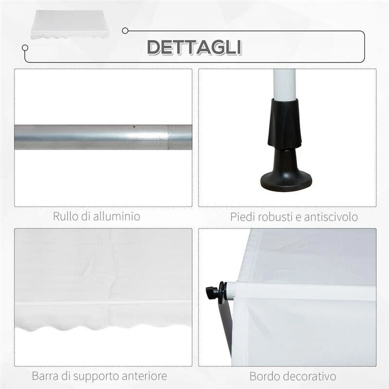TENDA DA SOLE A CADUTA CON RULLO E MANOVELLA 200 × 150 CM COLORE BIANCO