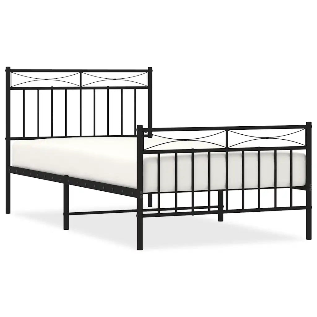 Giroletto con Testiera e Pediera Metallo Nero 100x190 cm 373703