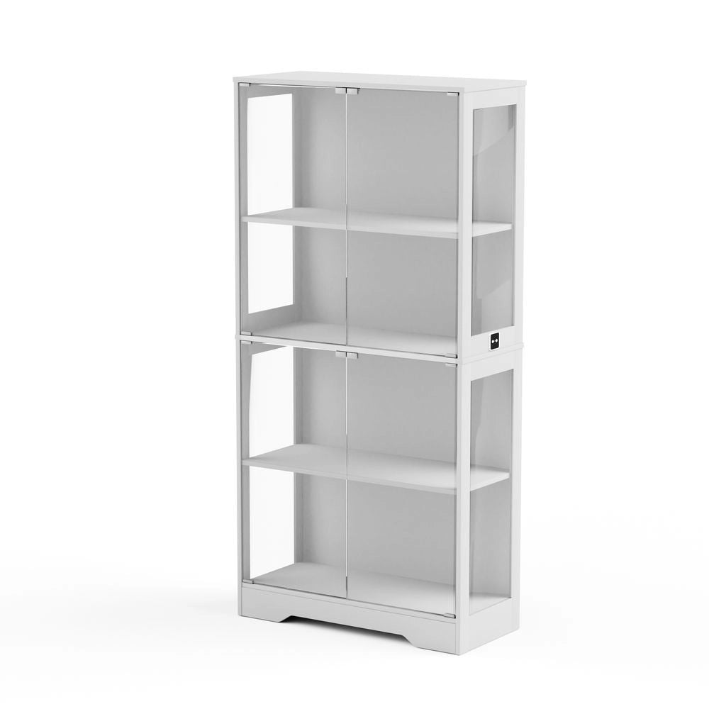 Vetrina 4 ripiani in vetro temperato con LED - Xylo - illuminazione a sensore di movimento 3CCT, per collezioni, bianco