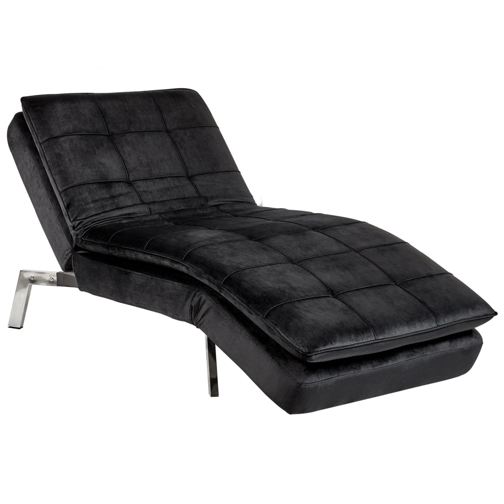 Chaise Longue Velluto nero e Poggiapiedi Regolabili Moderna Glamour