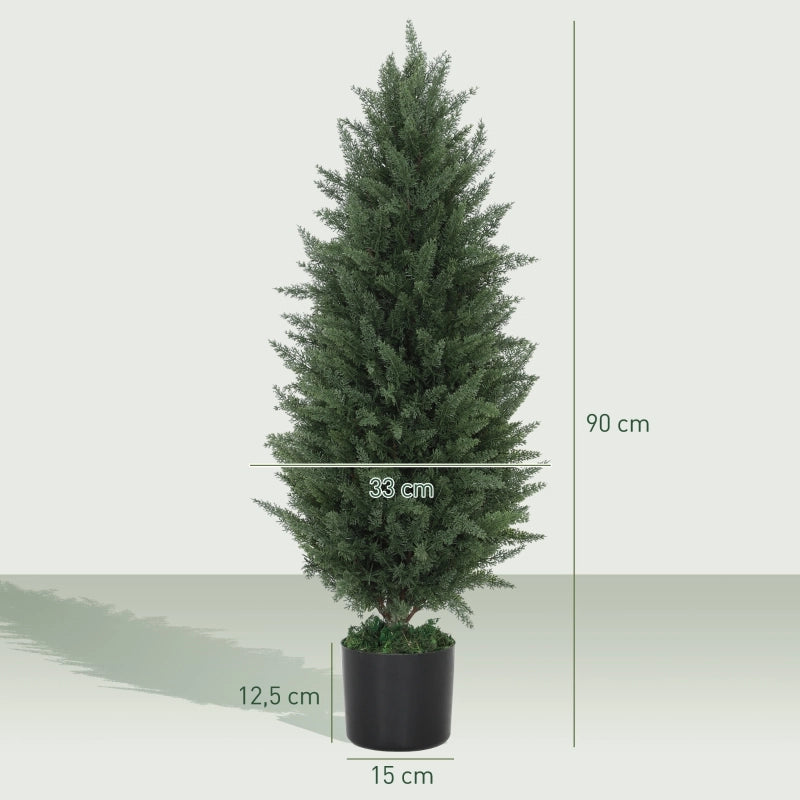 Set di 2 cipressi artificiali, grandi 90 cm, pianta artificiale, piante artificiali in vaso, albero artificiale resistente ai raggi UV, decorazione