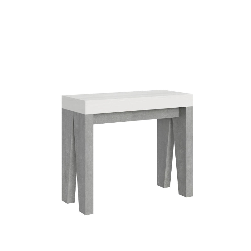 Consolle allungabile 90x40/196 cm Naxy Mix Small piano Bianco Frassino - Bianco Frassino/Cemento