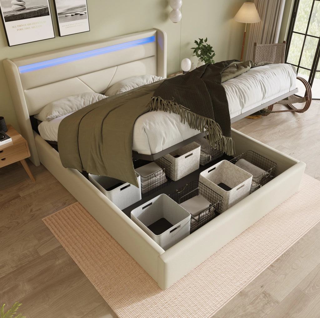 Letto contenitore matrimoniale 160x200 con LED e vano salvaspazio