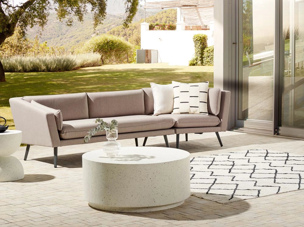 Divano angolare destro da esterno beige Poliestere Rivestito 3 Posti Divano da giardino Resistente all'acqua UV Design Moderno