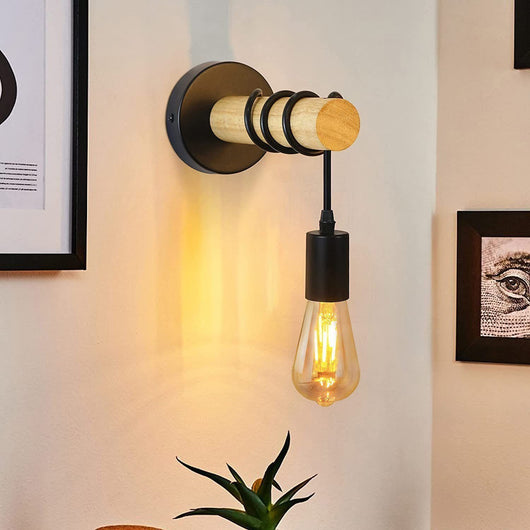 ZMH Applique da parete industriale retrò in legno nero e metallo E27 per ufficio