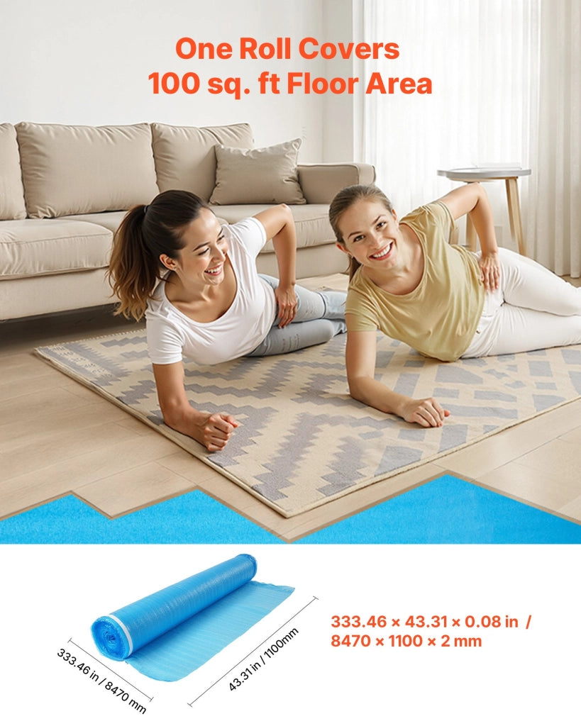 Sottopavimento in Schiuma EPE Blu 55,8 m² con Barriera al Vapore e Nastro Adesivo, Materassino Isolante Acustico per Pavimenti Laminato e Legno 6 Roto