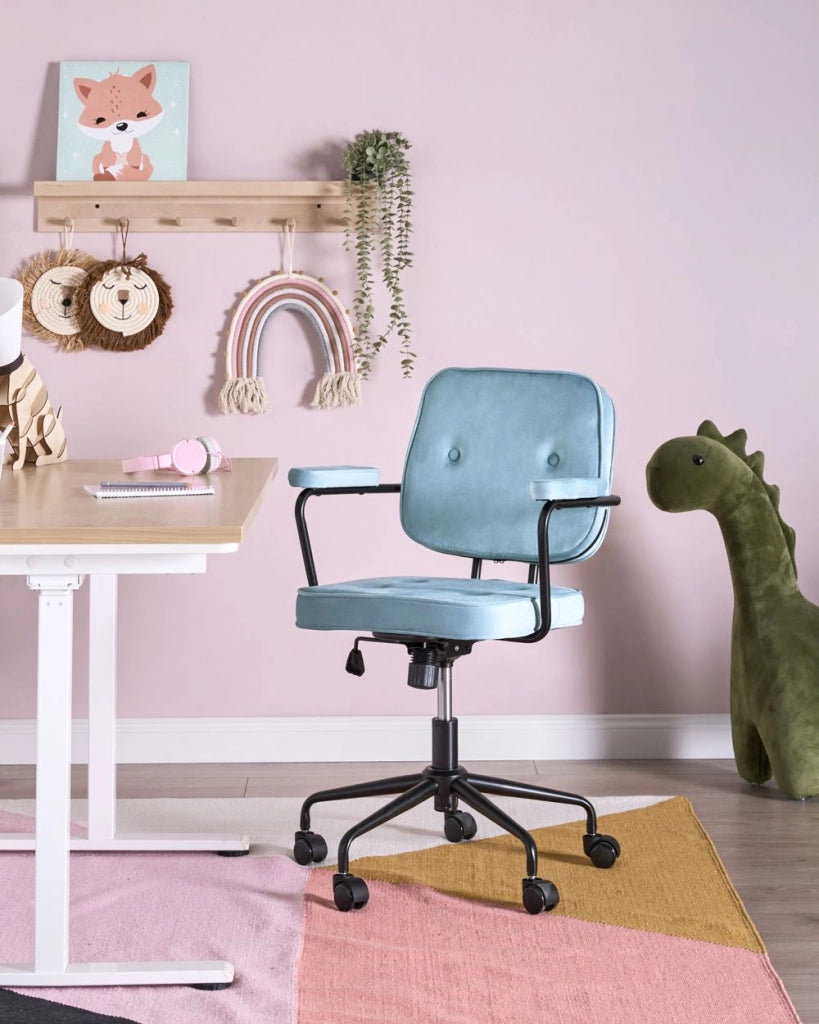 Sedia da ufficio in velluto azzurro girevole con altezza regolabile e freno di sicurezza ufficio di casa studio