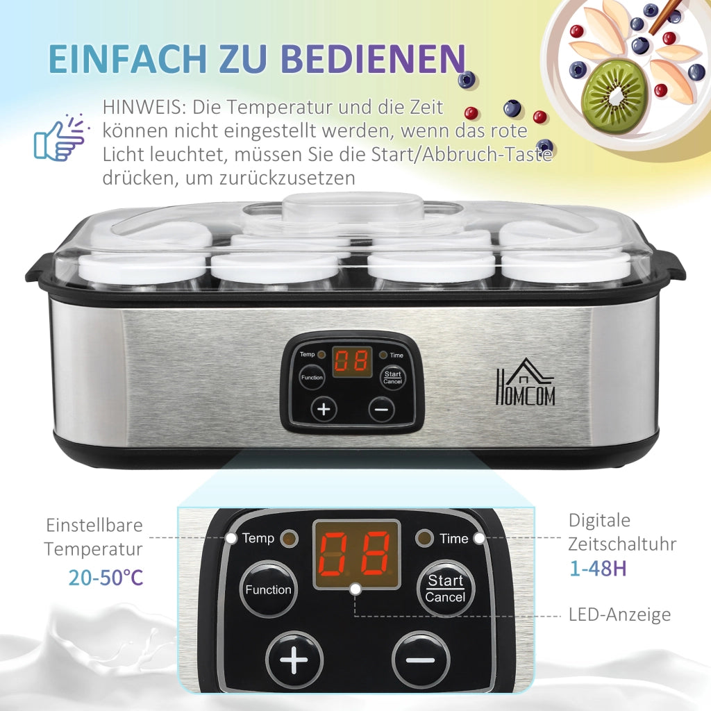 Yogurtiera Elettrica ¨C Zephmum ¨C Argento 25W 1.4L con 8 vasetti di vetro