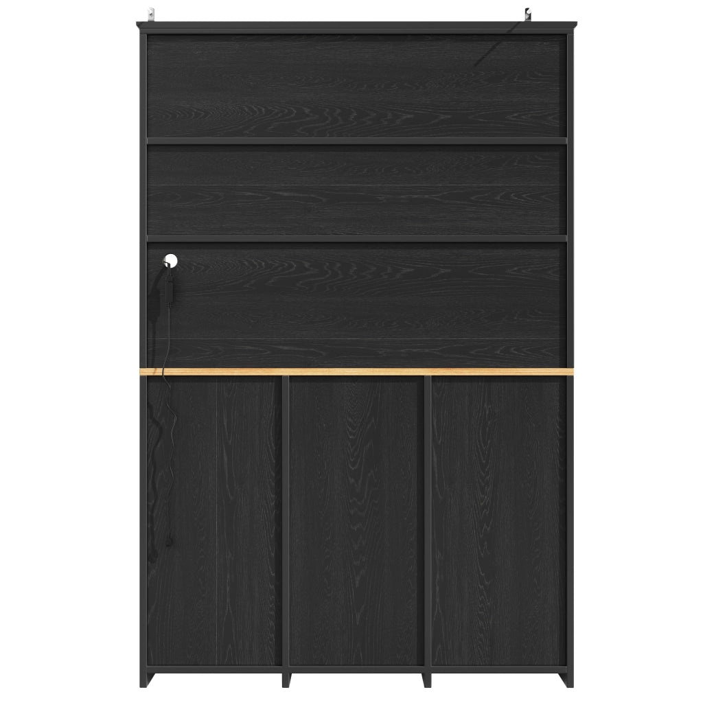OKWISH Credenza da Cucina Alta con 3 Ante e 3 Cassetti, Ripiani Regolabili, LED, per Cucina, MDF, Nero, 120×40×180 cm