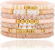 Bracciali amichevoli accumulabili con Heishi perle e perle dorate per signore - stile Boho e Preppy
