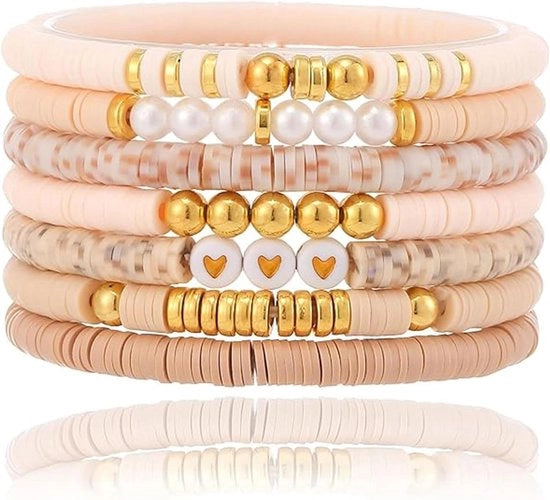 Bracciali amichevoli accumulabili con Heishi perle e perle dorate per signore - stile Boho e Preppy