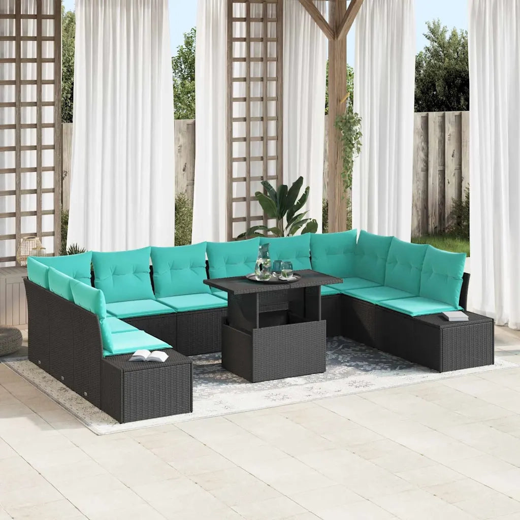Set Divano da Giardino 11 pz Nero e Blu polyrattan 3349262
