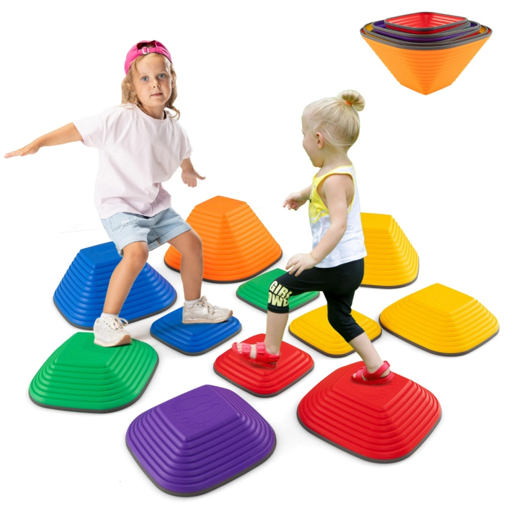 11 Pezzi pietre d'equilibrio per bambini con bordo antiscivolo, Pietre d'equilibrio per esercizio di coordinazione a casa-Giochi su prato
