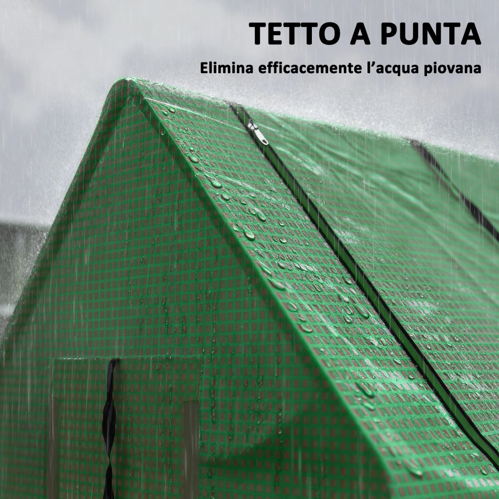 Serra da Giardino con Finestre ¨C zephmum ¨C 240x90x90 cm, Verde, Acciaio, PE e PP