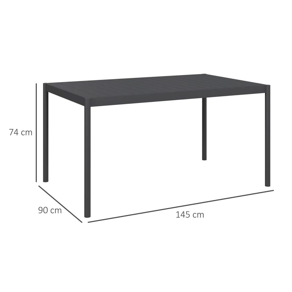 Tavolo da Giardino a Doghe 145x90x74 cm per 6 Persone in Acciaio e Alluminio Grigio Scuro