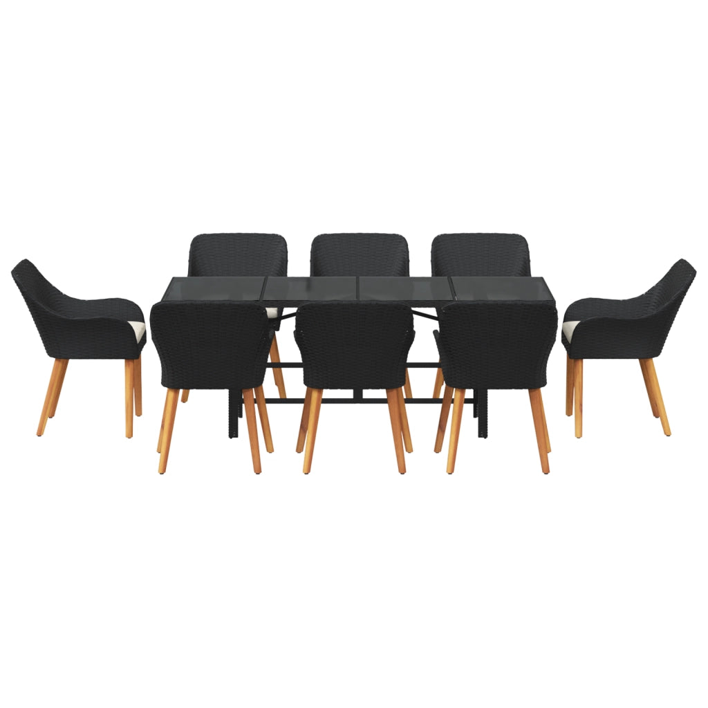 Set da Pranzo da Giardino 9 Pezzi Nero in Polyrattan